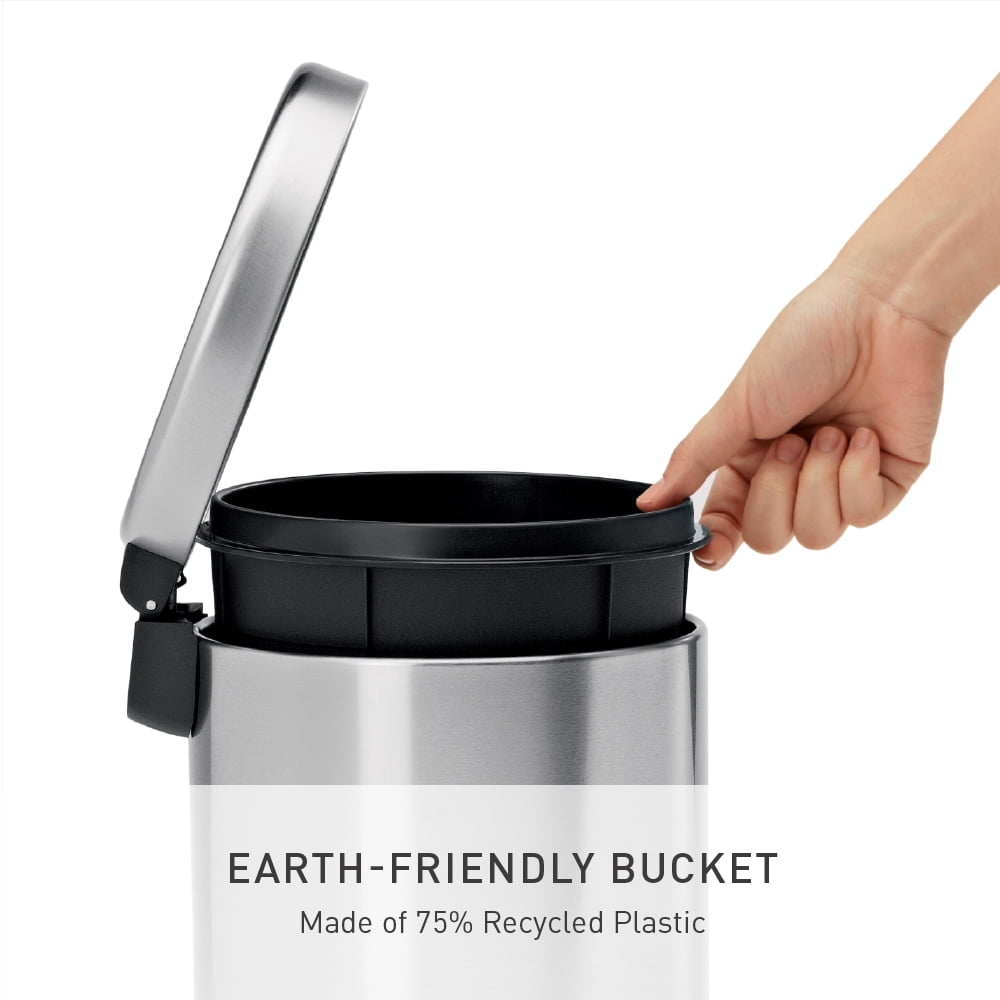 simplehuman Bathroom Trash Can, 1.2 Gallon Step Garbage Bin with Soft Close Lid, Brushed Stainless Steel