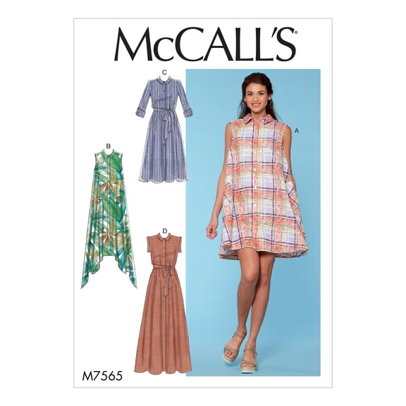 McCall's Sewing Pattern Misses' Shirtdresses with Sleeve Options, and Belt-L-XL-XXL