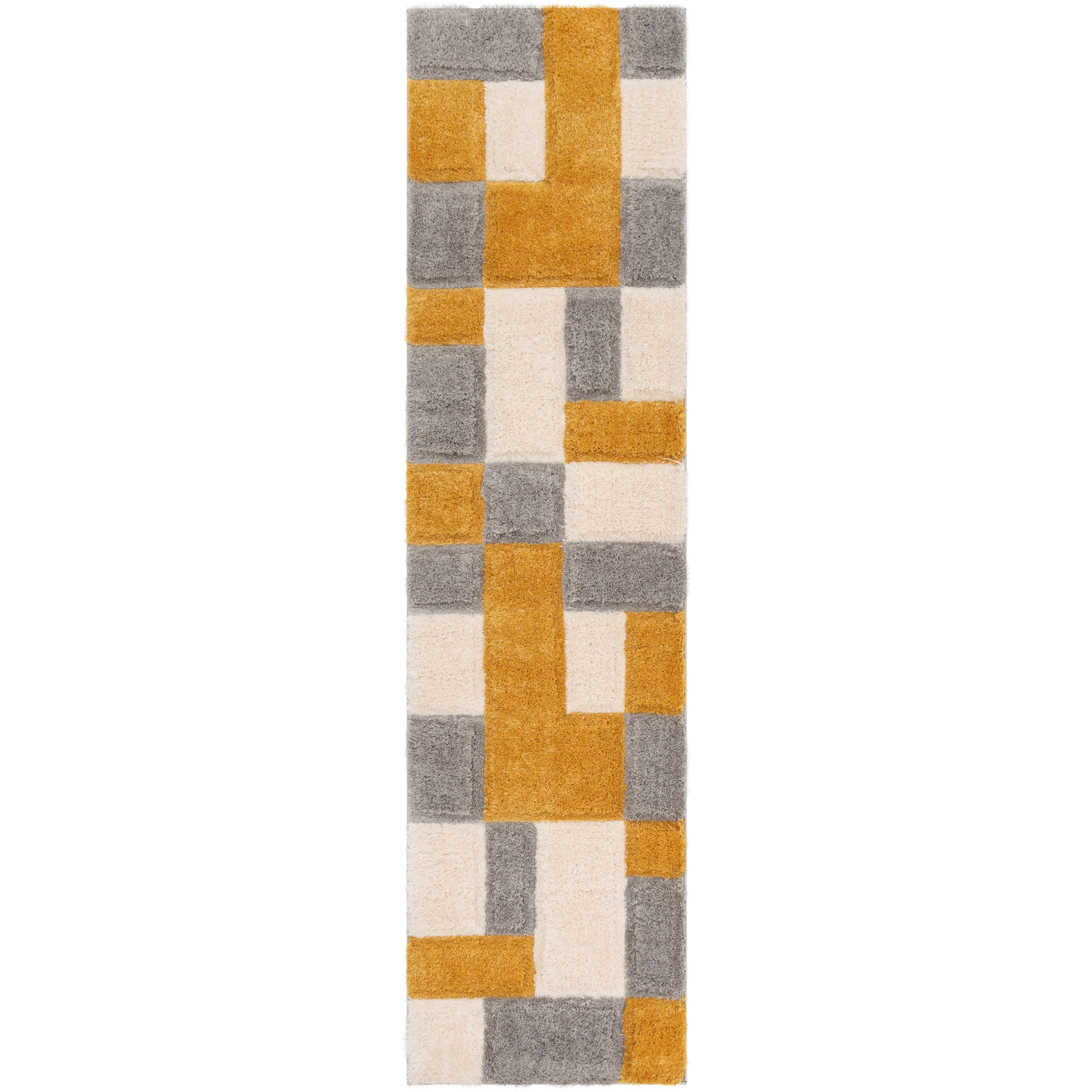 Well Woven San Francisco Escondido Yellow Modern Geometric Squares 2'7" x 9'10" Runner Area Rug