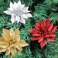 thumbnail image 2 of UDIYO 10Pcs/Set Flower Decor Exquisite Workmanship Wide Application Plastic Sparkling Christmas Fake Poinsettia Ornaments for Home, 2 of 7