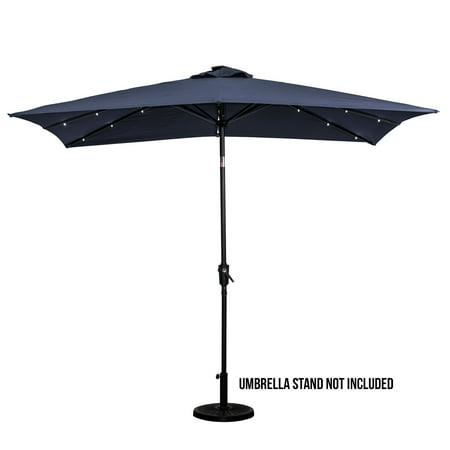 Sun Ray - 9'x7' Rectangular Solar Lighted Umbrella - Teal