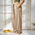 thumbnail image 6 of Tqcoqu Women's Solid Color Drawstring Elastic Waist Wide Leg Pants Casual Loungewear Long Trousers For Fall Winter, 6 of 6