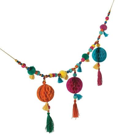 Boho Pom-Pom Garland, Party Supplies, Cinco de Mayo, 1 Pieces