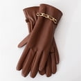 thumbnail image 2 of Guantes de cuero sintético con cadena de moda para mujer, cálidos y de terciopelo, gruesos, con dedos completos, para conducción al aire libre, con pantalla táctil, 2 of 5