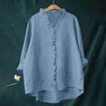 thumbnail image 2 of Yubnlvae Women's Ruffled V-Neck Blouse 3/4 Sleeve Cotton Linen Top - Casual Ruffle Trim V-Neck Shirt - Summer Beach & Office Wear (S-XXXL) (Blue | S), 2 of 5