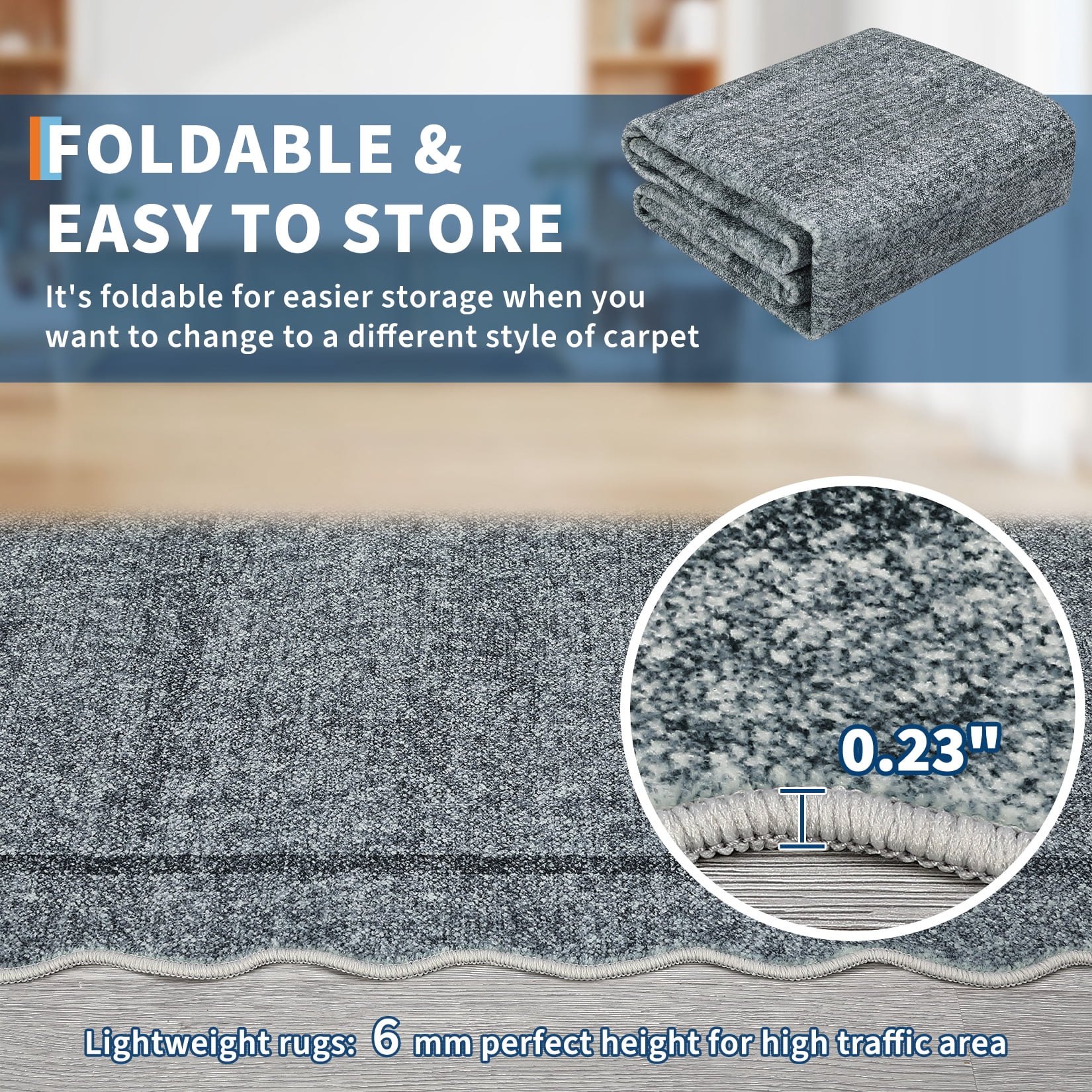 HOMERRY Large Scalloped Border Non-Shedding Area Rug 9' x 12' for Living Room Washable Indoor Carpet, Gray