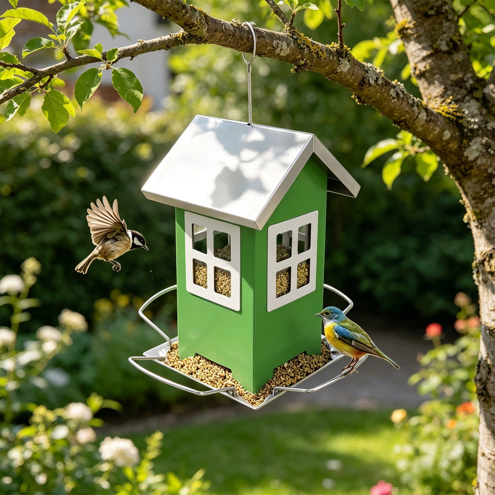 Bird Feeder for Outdoor Bird Food Holder,Bird Cage, Birdfeeder Weatherproof Garden Decoration for Farmhouse Porch Patio, Green
