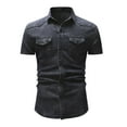 thumbnail image 3 of Clearance! ZVNAΖH Mens Short Sleeve Denim Shirt Button Down Work Shirts, Regular Fit, Two Chest Pockets, Lightweight Jacket, 3 of 4