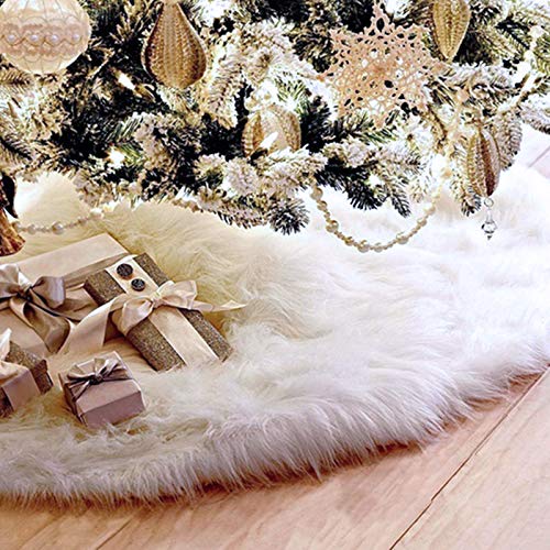 Plush Faux Fur Xmas Tree Skirts Base Cover for Christmas Holiday Decorations Tree Oranments HusDow 30inch White Christmas Tree Skirts 