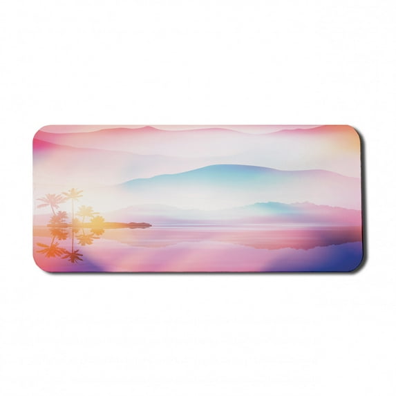 Nature Computer Mouse Pad, Ombre Exotic Landscape Palm Trees Illustration, Rectangle Non-Slip Rubber Mousepad X-Large, 35" x 15" Gaming Size, Pale Sky Blue Champagne, by Ambesonne