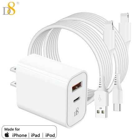 iPhone Fast Charger[Apple MFi Certified], Wall Charger with 2Pack 4FT USB A&C to Lighting Cable Compatible with iPhone 14 13 12