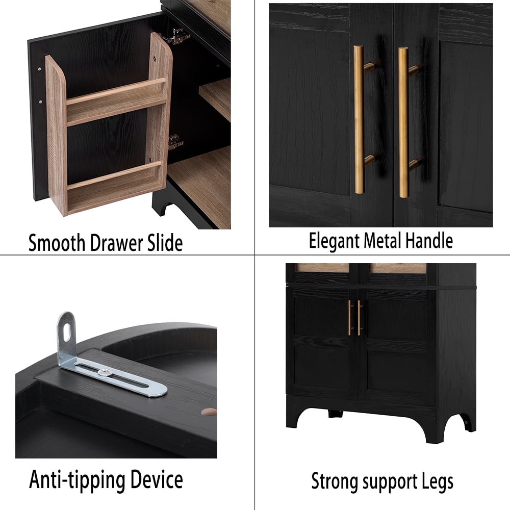 MIDOQIN 71" Tall Arched Kitchen Pantry Cabinet, Farmhouse Storage Cabinets with Adjustable Shelves, Hidden Drawer & Glass Door, Versatile Cupboard