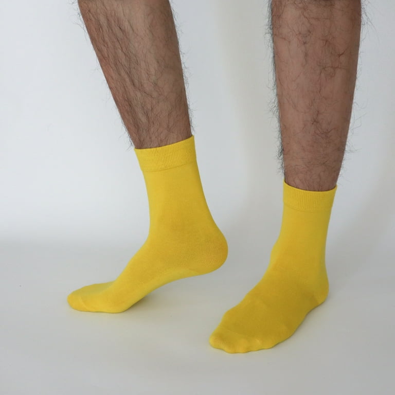 mens neon dress socks Sakusock Men's Colorful Combed Cotton Crew Socks Dress Neon Vivid Color Sport Crazy Fashion Socks 4-pack (11-14, Yellow)