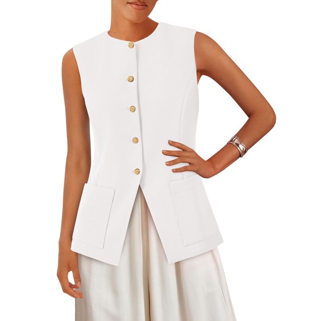 Chaleco PRETTYGARDEN sin mangas con botones blanco XXL