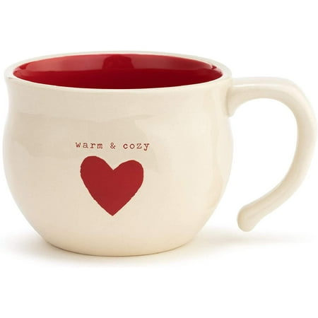 

Warm and Cozy Red Heart White 24 ounce Stoneware Decorative Soup Bowl