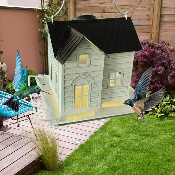 Comedero solar para pájaros, columpios, comedero para patio, decoración colgante para exteriores, Hello Bird House