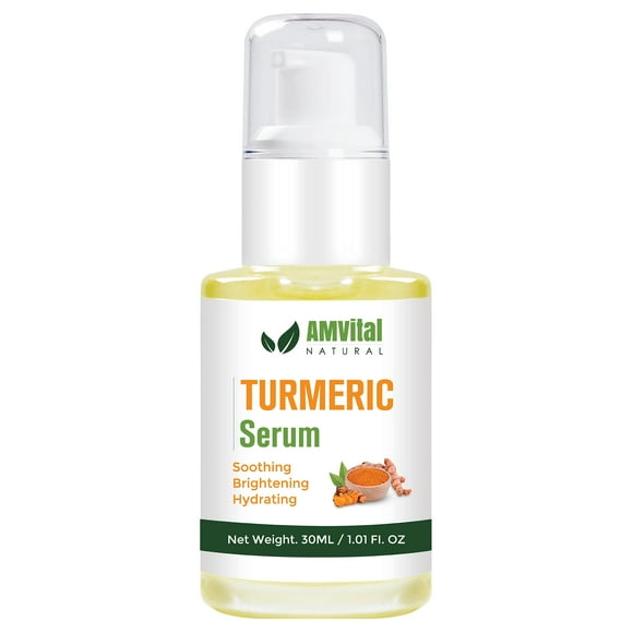 AMVital Suero de cúrcuma para corrector de manchas oscuras para rostro y cuerpo - Todos los sueros hidratantes naturales para líneas finas, arrugas y limpia la piel - Mejora el tono de la piel mujeres