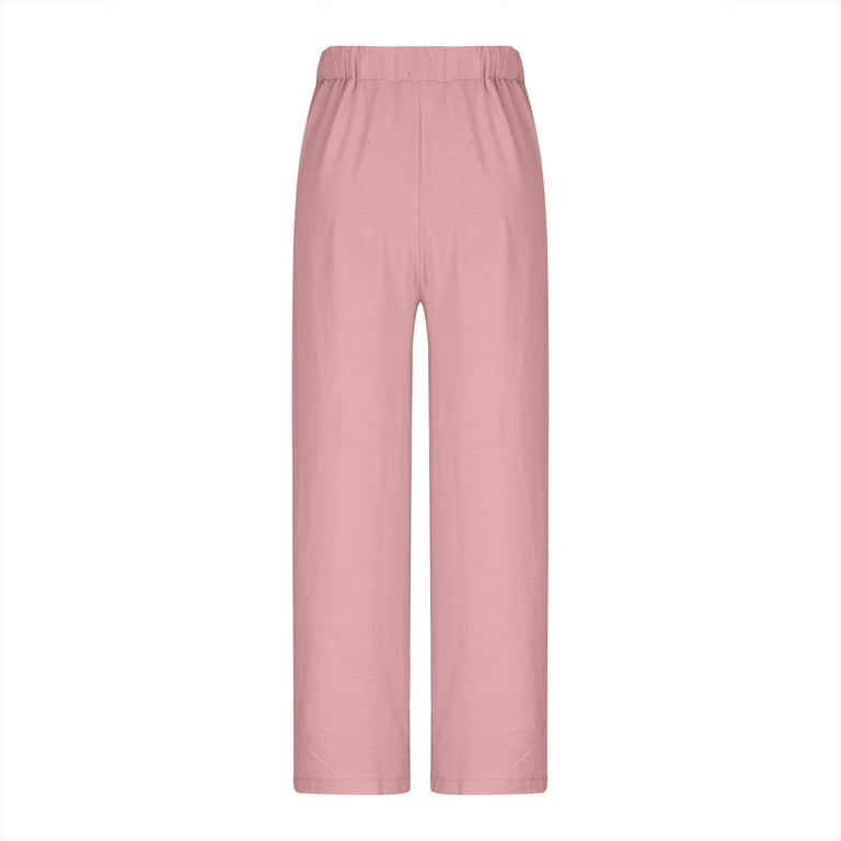 Mrat Womens Comfy Pants Full Length Pants Ladies Casual Solid Medium Waist  Pocket Loose Split Ice Silk Wide Leg Pants Female Pants Cargo Pink M