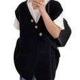 thumbnail image 2 of Chaleco de punto para mujer, cuello en V, botón, suelto, elegante, liso, sin mangas, suéter, 2 of 8