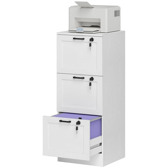 CoSoTower Classeur Vertical avec 3 Tiroirs, Serrure, Classeur pour Bureau à Domicile, Dossiers Format A4 et Lettre, Blanc