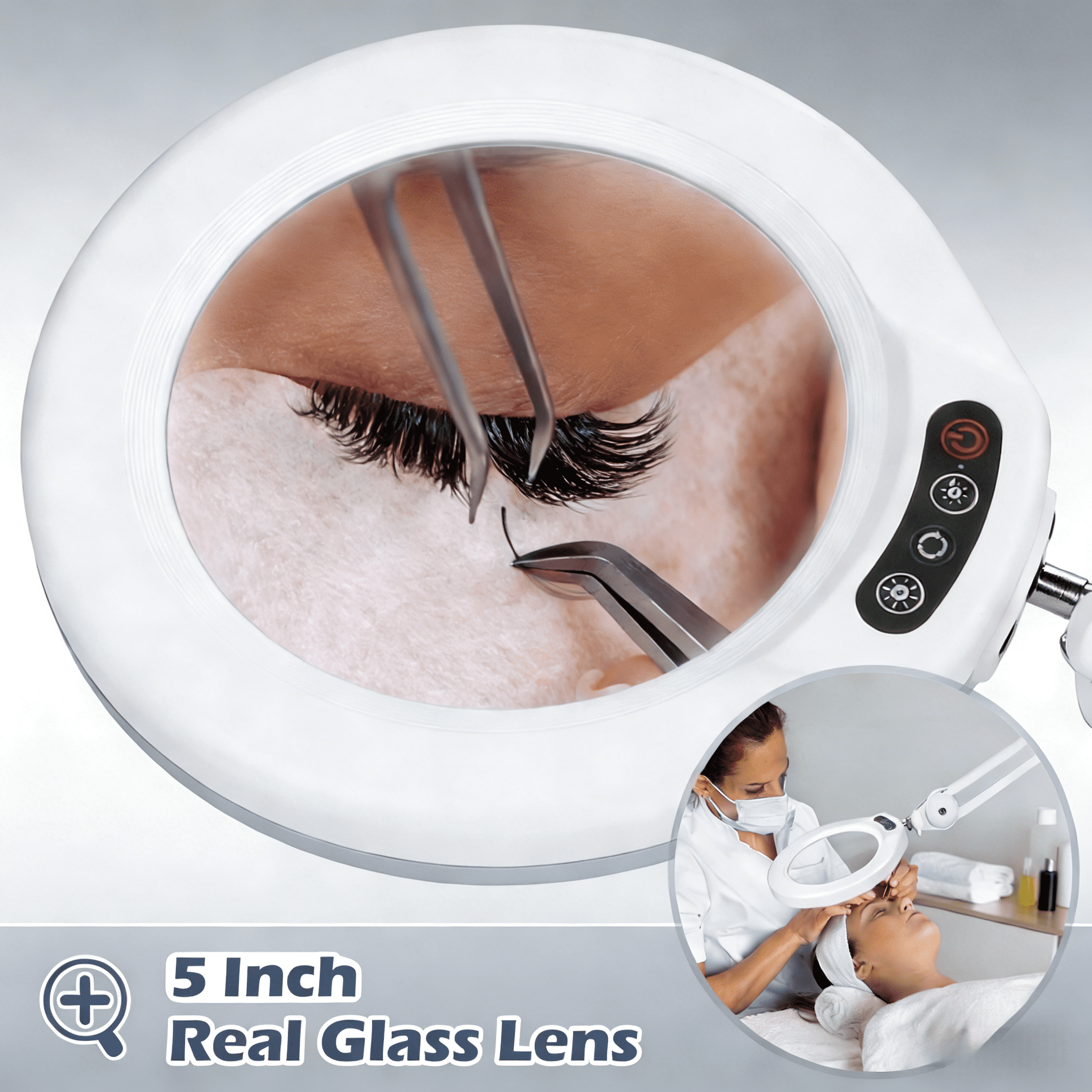 Veemagni Magnifying Glass with Light and Stand, Real Glass Lens, 5 Color Modes, Stepless Dimmable, LED 2200 Lumens Floor lamp with 5 Wheels Rolling Base for Facials, Salon
