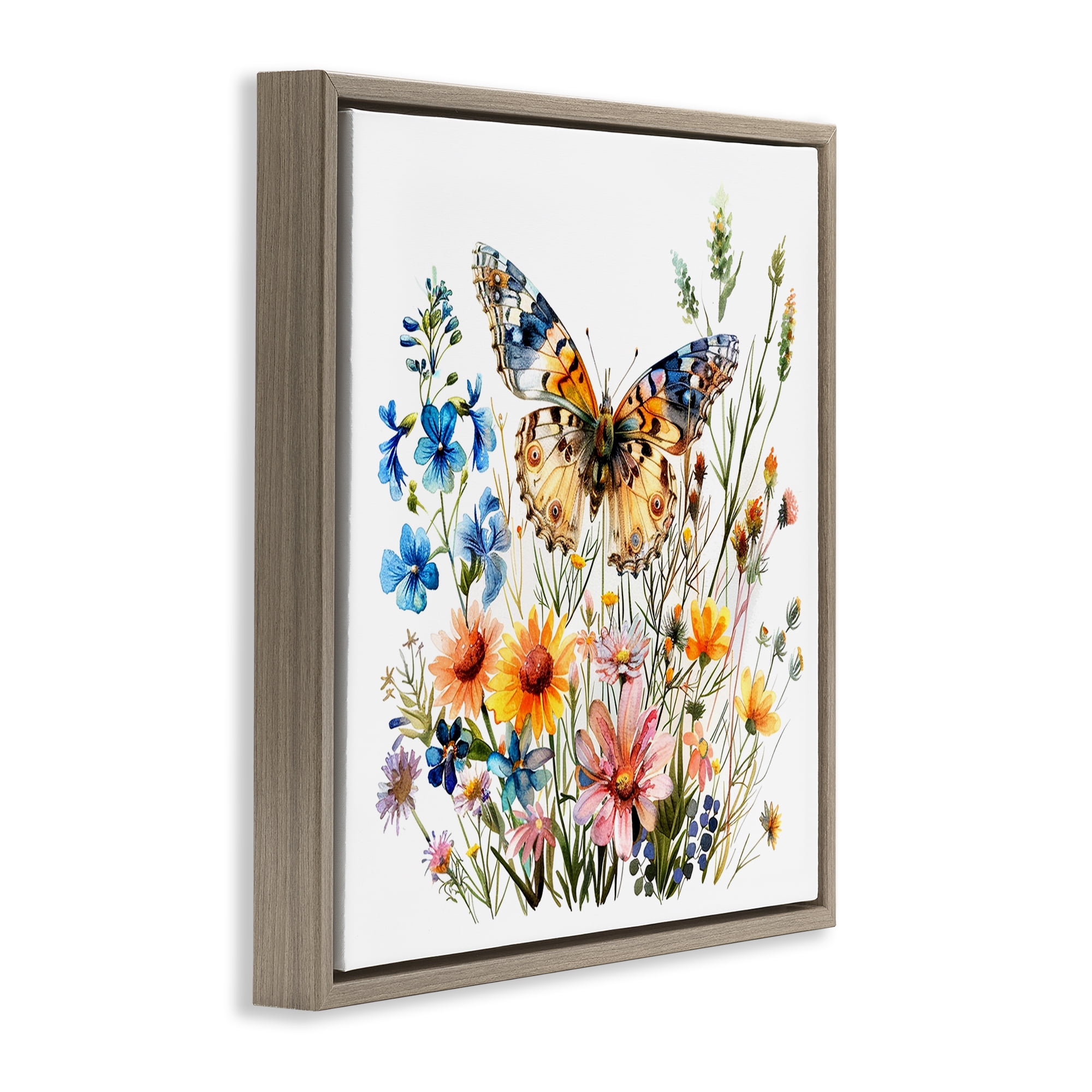 Stupell Industries Spring Butterfly Garden Insects Painting Brown Floater Framed Canvas Art Print Wall Art, 25 x 25