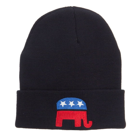 Republican Elephant Embroidered Cuff Beanie - Black OSFM