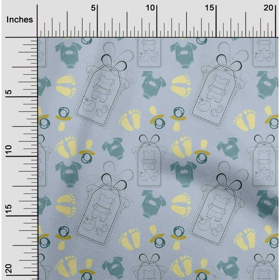 oneOone Cotton Jersey Light Grayish Blue Fabric Clothes|Footprint & Baby Feeder Kids Sewing Craft Projects Fabric Prints By Yard 58 Inch Wide