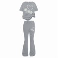 thumbnail image 2 of EnJoCho Girls 2 Piece Outfits Short Sleeve Bow Tees Flared Pants 2026 Summer Clothing Set Size 8-13 Years Trendy Youth Fashion Tee Pants Combo, 2 of 4