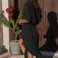 thumbnail image 4 of Vestido maxi de mujer sólido con escote en V profundo Vestido de manga larga con cordones divididos en otoño para niña Noticed FS9538-10, 4 of 7