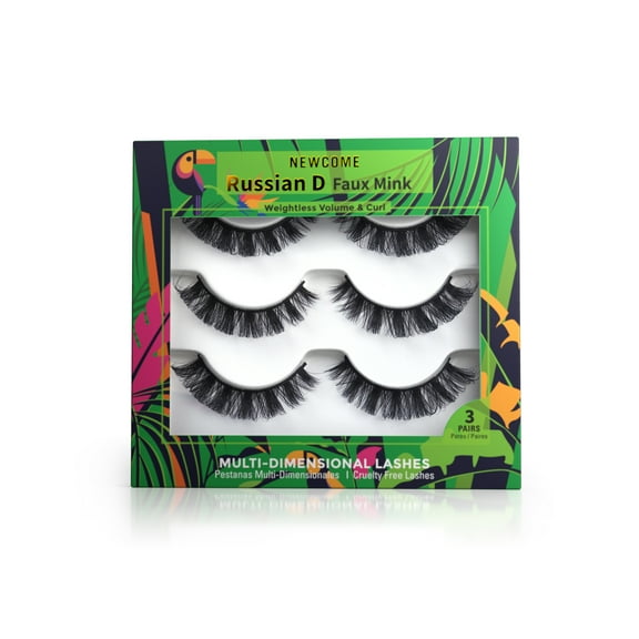 NEWCOME Lashes Russian D Faux Mink False Eyelashes Extensions Wispy Lashes 3 Pairs