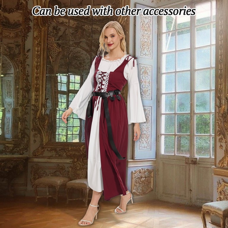 renaissance corset dress Medieval Wench Peasant Faire 4PC Theater Cosplay Costume (Size: S) The gathered neckline is elastic for modern comfort and can be worn on or off the shoulders Renaissance Costume Women Medieval Fairy