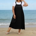 thumbnail image 5 of Women's Plus Size Overall Midi Dress, Casual Loose Sleeveless Button Strap Beach Dress, Summer Vacation Flowy Sundress for Curvy Women XL-5XL, 5 of 7