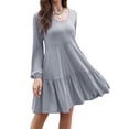 thumbnail image 2 of GymChoice Women Casual Long Sleeve Dress,V Neck Tiered Dresses Long Sleeve Casual Ruffle Babydoll Dress with Pockets, 2 of 7