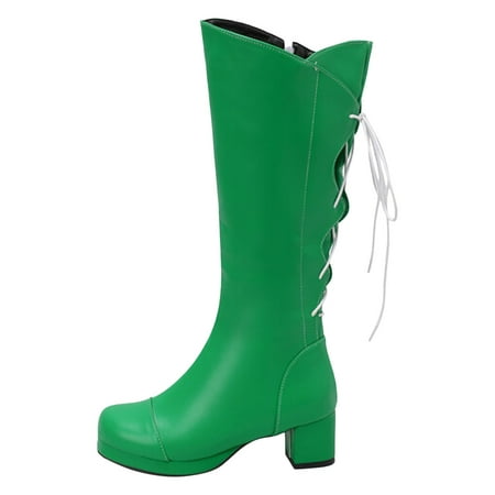 GHSOHS Cowboy Boots for Women Thigh High Boots Knee High Boots Black Riding Boots Side Zipper Heel High Heel Tie Decoration Large Size Mid Calf Leather Boots Long Boots Shoes Square Toe Boots Size 40