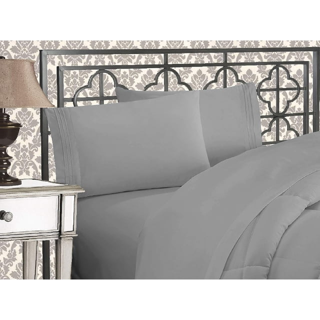Microfiber Three Line Embroide Softest Piece Bed Sheet Set Wrinkle and Fade Queen