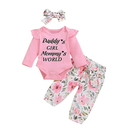 

Zlekejiko 3Pcs Letter Set Floral Clothes Romper Pants Outfits Girls Baby Girls Outfits&Set
