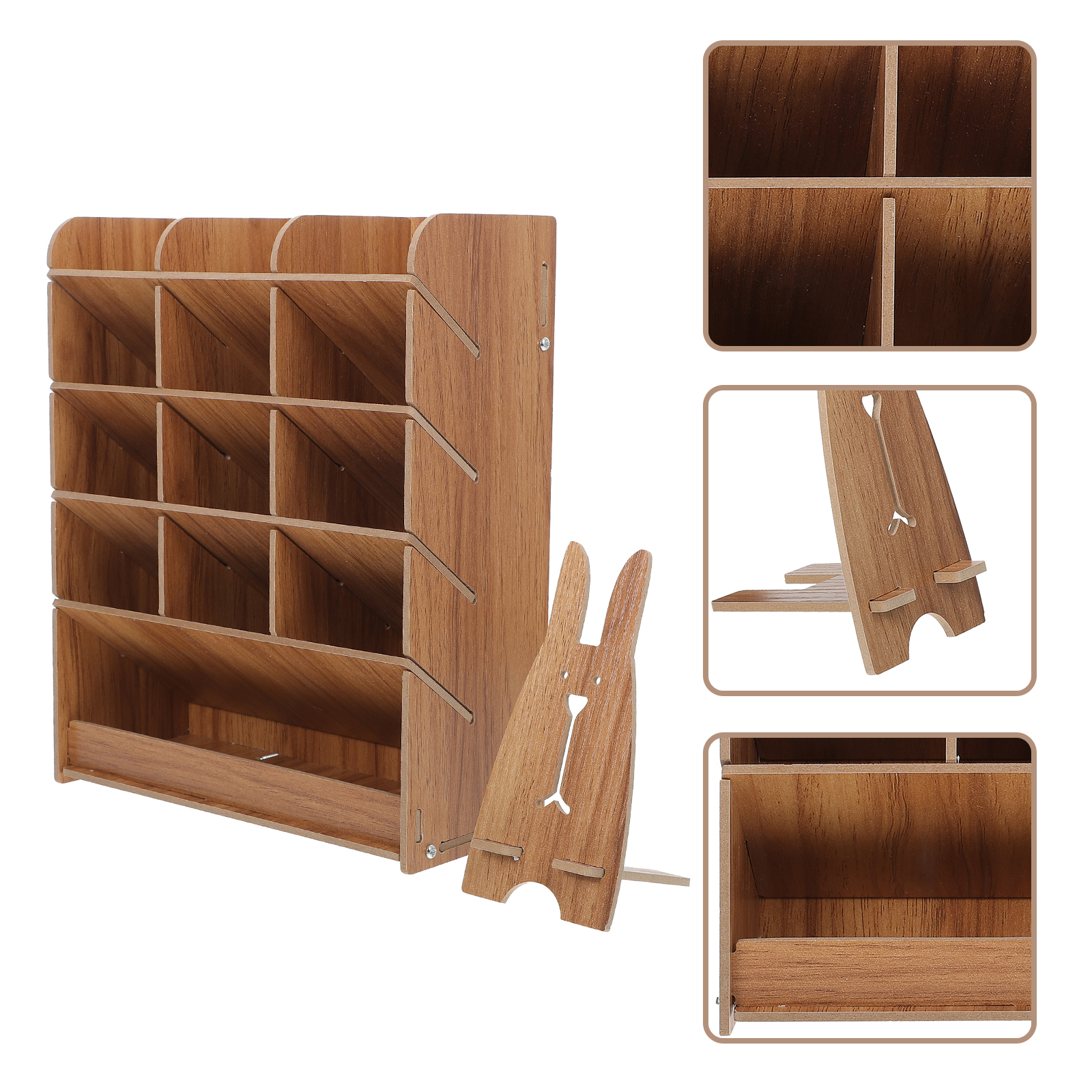 DEEPCRAFF Household Wooden Pen Holder Multi Grid Organizer for Pens Markers and More
