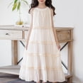 thumbnail image 2 of Tween Girls Casual Solid Neck Tiered Dress Sleeveless Ruffle Long Summer Daily Wear for 4-16Y, 2 of 6