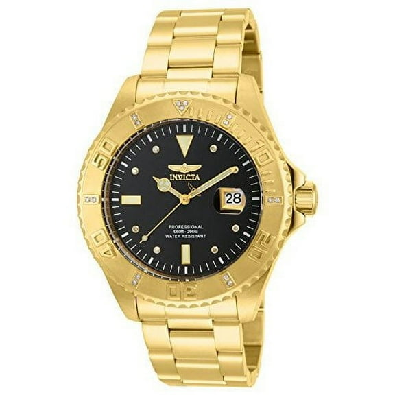 Invicta Men's 15286 Pro Diver 18K Gold Plated Ss Black Dial Watch
