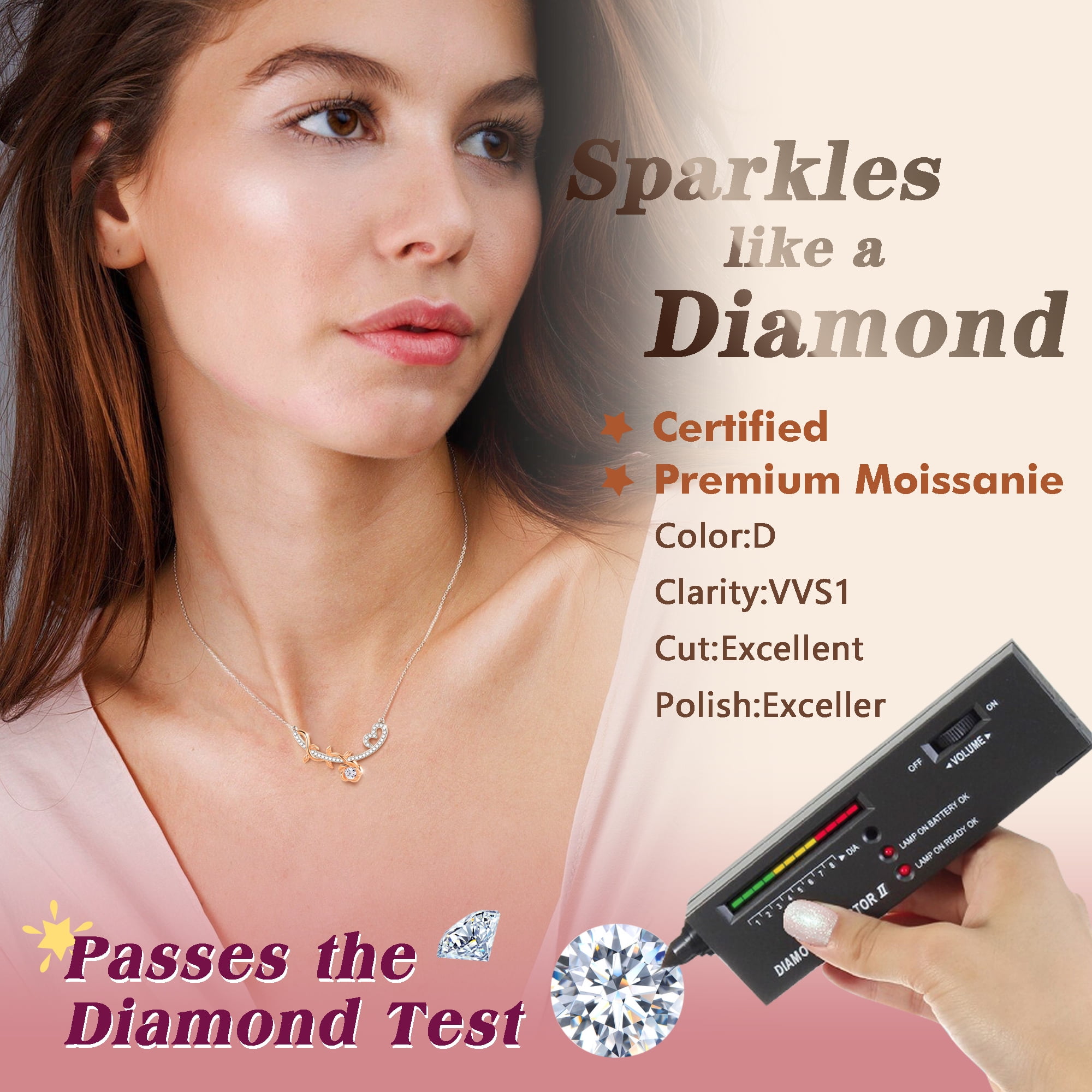 Beautlace GRA Certified 1/3 Carat Pink Moissanite Necklace,D VVS1 18K White Gold over Stering Silver Rose Pendant Necklace Jewelry Birthday Christmas Mother's Day Gifts for Women Mom