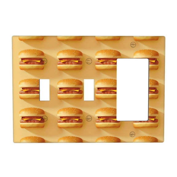 Hamburgers Switch Cover Decorative Wall Plate 3-Gang 2-Toggle 1-Decor Standard Size
