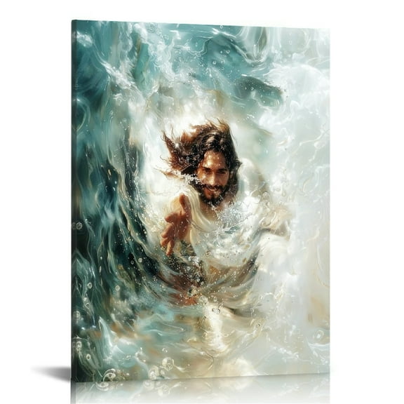 Jesus 'Give Me Your Hand' Christ Canvas Wall Art Print, Jesus Canvas Wall Art, Vintage Christian Wall Decor for Home, Church, Office, Living & Prayer Room | Perfect Inspirational Faith Gift Framed