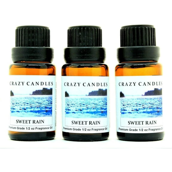 Crazy Candles Sweet Rain 3 Bottles 1/2 Fl Oz Each (15ml) Premium Grade Scented Fragrance Oil (Rain and Floral Aroma)