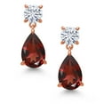 thumbnail image 3 of Gem Stone King 18K Rose Gold Plated Silver Red Garnet and White Moissanite Earrings for Women | 7.94 Cttw | Gemstone January Birthstone | Pear Shape 12X8MM, 3 of 5