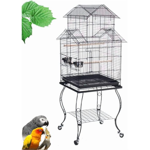 20-Inch Pagoda Roof Top Parrot Lovebird Cockatiel Cockatiels Parakeets Home House Cage with Removable Rolling Stand