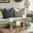 thumbnail image 6 of Candle Holder for Pillar Candle Set of 3 Farmhouse Wood Candle Holder Rustic Wooden Candle Stand Vintage Small Wooden Candlestick HoldersDecorative for Living Room Table Centerpiece Brown, 6 of 8