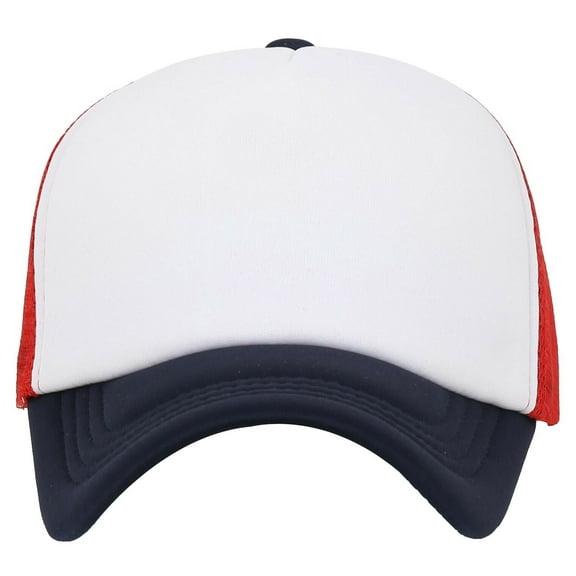 TRUCKER Baseball Cap Summer Mesh Hat Foam One Size Unisex Color Fashion Casual (7fc033_White/Red/Navy)