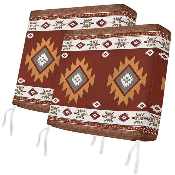 Outdoor Patio Cushion Covers 2 Pack Bohemian Tribal Style Patio Chair Cushion Covers with Ties and Zipper Geometric Abstract Waterproof Outdoor Seat Cushion Covers for Patio Furniture 20"x18"