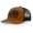 Caramel/Black, variant on Mens Droppin Drake Turkey Footprint on American Flag Southern Hunting Mens Embroidered Mesh Back Trucker Hat-Loden/Black